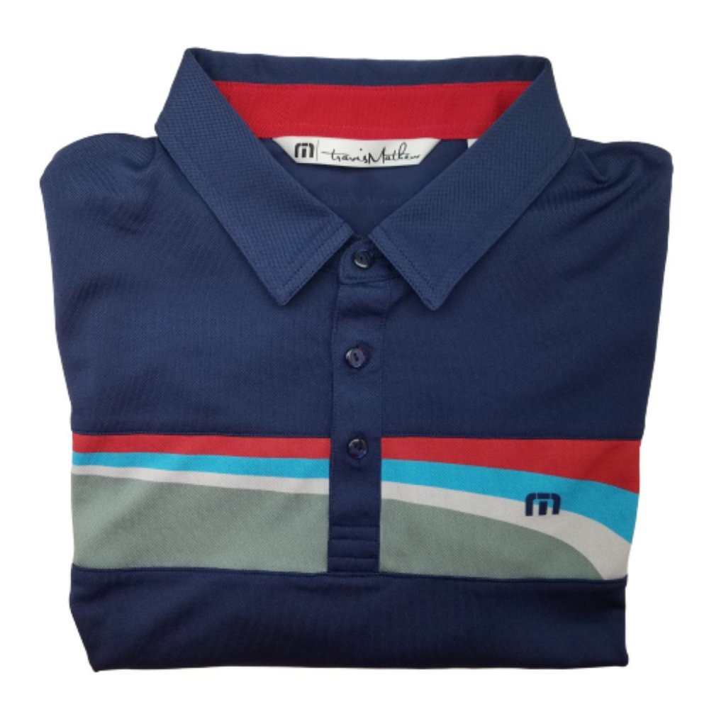 Travis Mathew Blue Chest Stripe Golf Polo Large
